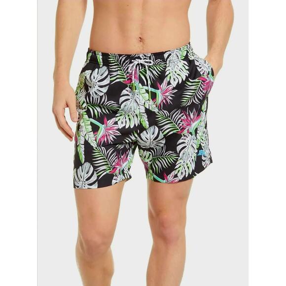 NWT Tommy Bahama Naples Monstera Paradise Swim Trunks Black Multi Size L - Picture 1 of 10